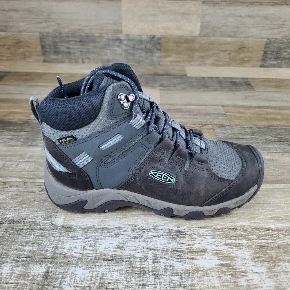 Keen Steens‎ Mid Womens Boots Sz 9 Steel Gray Ocean Wave Waterproof Hiking Boots